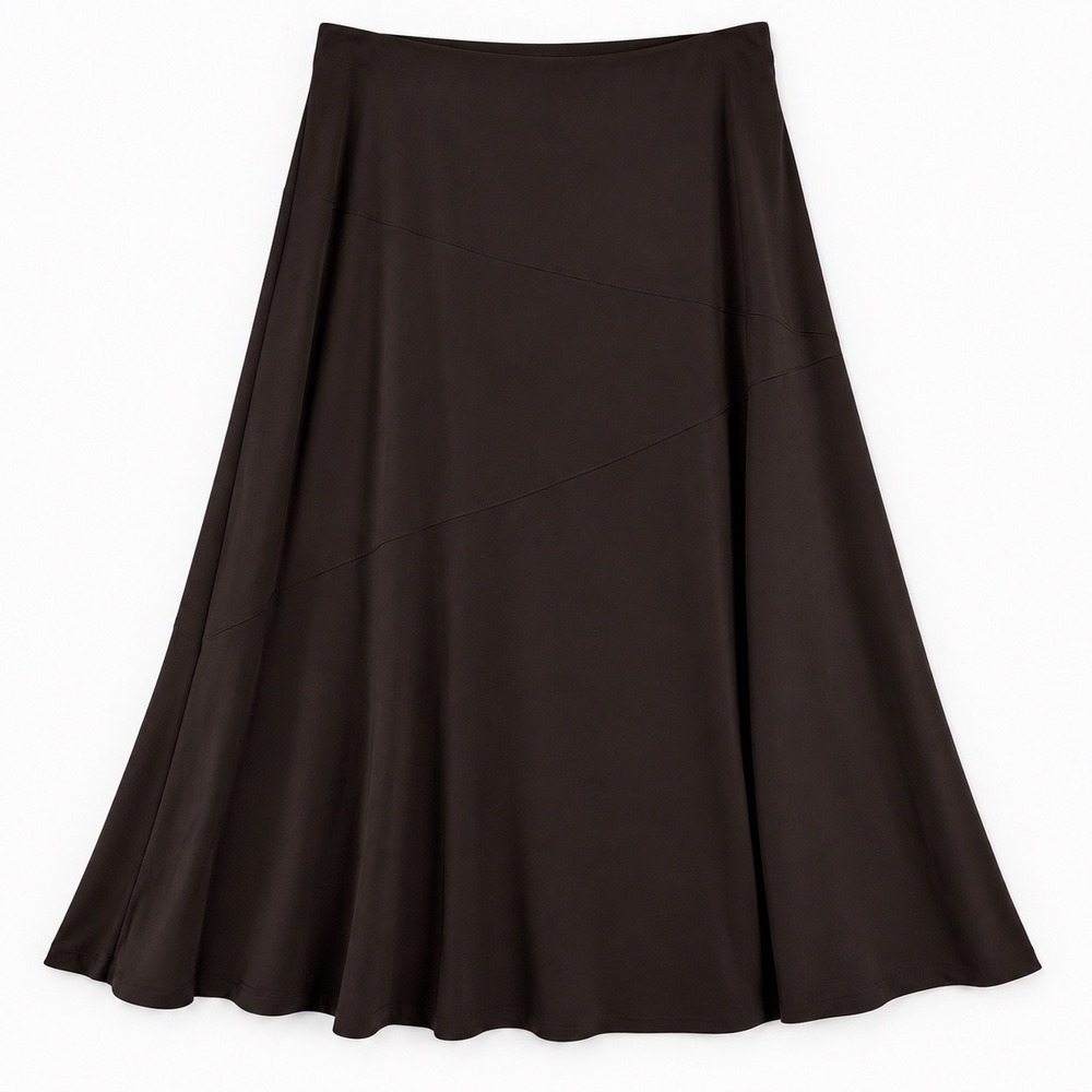 JM Collection Womens Brown A-Line Midi Skirt Size Large Diagonal Seam Detail